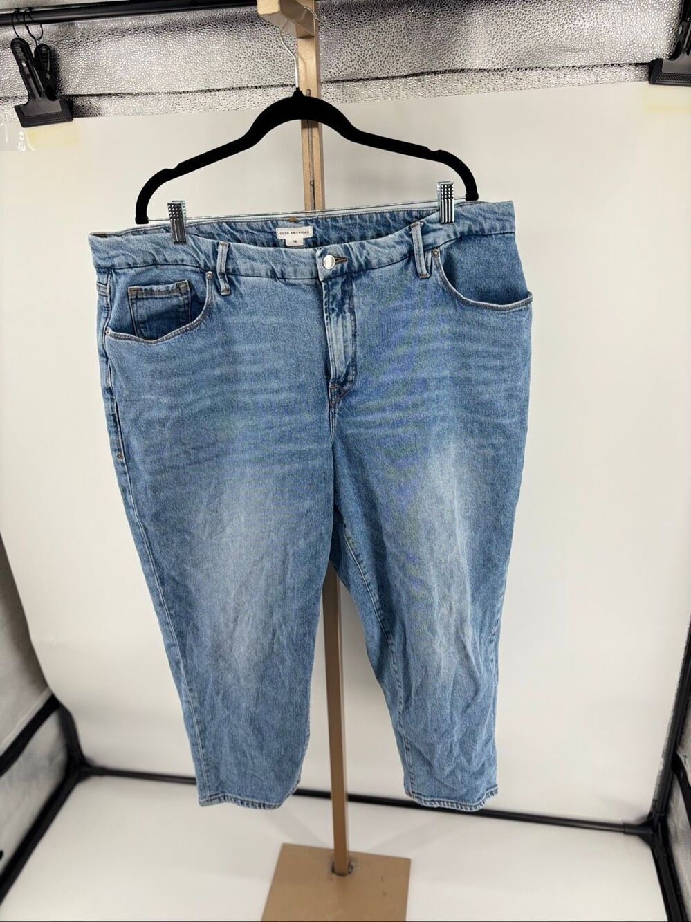 Good American Good Girlfriend Petite Jeans Womens 18P Light Blue Distressed